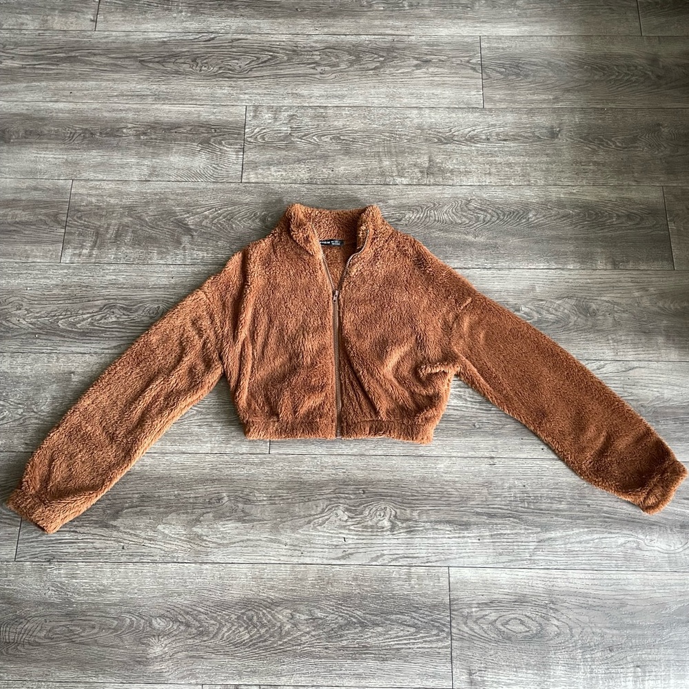 SHEIN | Brown cropped teddy jacket | Small
